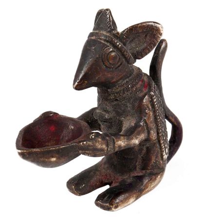 Brass Rat Holding Diya In Dark Finish