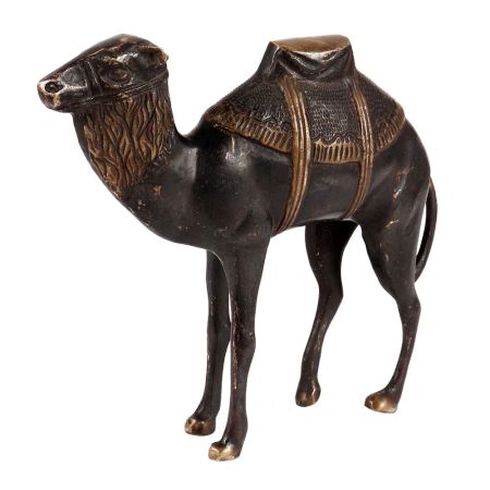Brass Standing Camel Statue In Black Finish