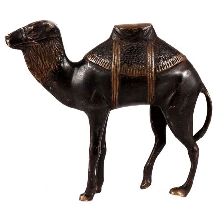 Brass Standing Camel Statue In Black Finish