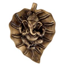 Brass Ganesha On Leaf Wall Hanging