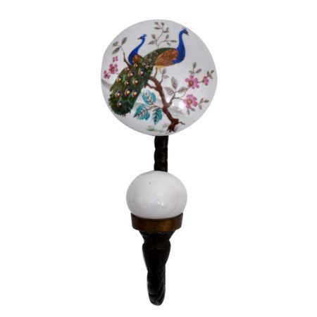 Peacock Scenery Flat Ceramic Metal Hook Antique Fitting