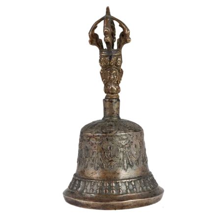 Brass Buddhist Temple Hand Bell In Dark Finish