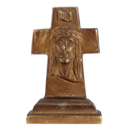 Jesus Face Solid Brass Cross