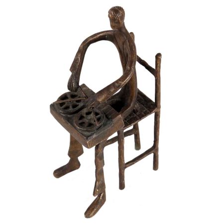 Brass Tribal Man Playing Drums Figurine