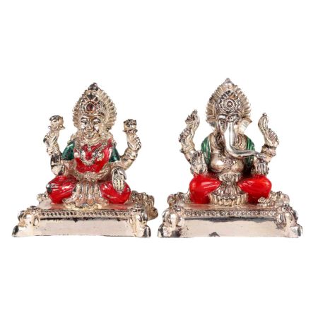 Copper Laxmi Ganesh Murti Pair Color And  Silver Finish