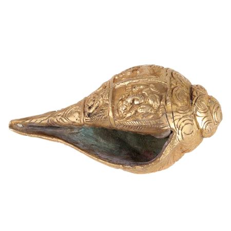 Brass Shankh With Ganesha Carving