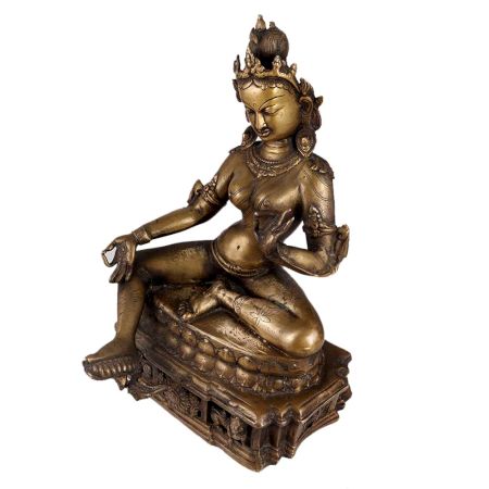Brass Sitting Tara Statue In Antique Finish