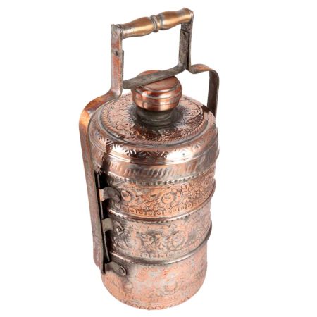 Copper Flower Design Old Indian Lunch Box