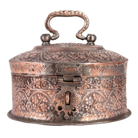 Mughal Round Copper Box with Lid from India