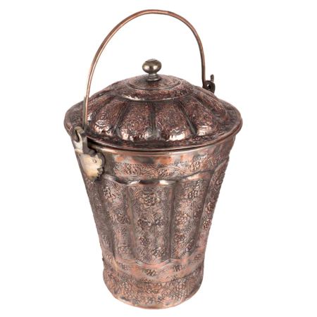 Floral Repouse Copper Bucket with Handle and Lid Finial