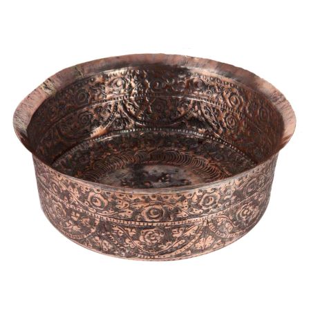 Round Copper Bowl With Repouse Work