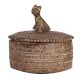 Brass Dog Round Storage Box With Fine Carvings