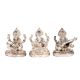 Copper Idols Of Goddess Saraswati Lakshmi and Lord Ganesh In Silver Finish
