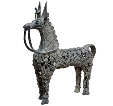 Brass Dhokra Horse Figurine With Gods Engravings
