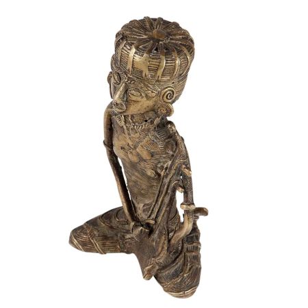 Brass Tribal Musician Statue