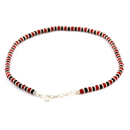 Anklet in 92.5 Sterling Silver (Payal) with Black and Red Crystal Beads
