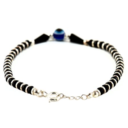 92.5 Sterling Silver Evil Eye Black Bead Crystal Bracelet