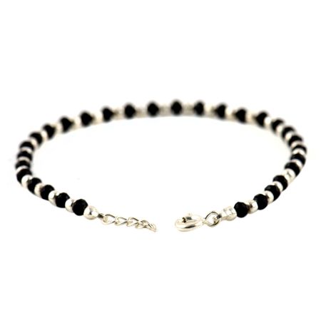 92.5 Sterling Silver Bracelet With Black Crystal Beads