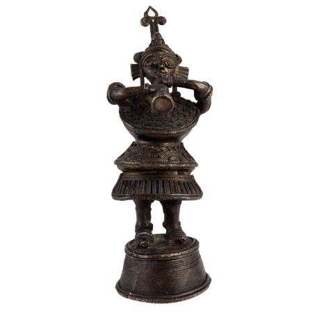 Tribal Ganesh Musician Figural Statue