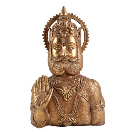 Brass Indian King Bust Statue With Beard  And Crown