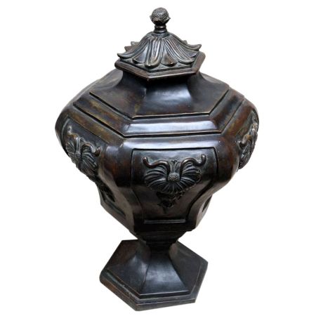 Mid Victorian Brass Lidded Urn Or Pot With Black Finish