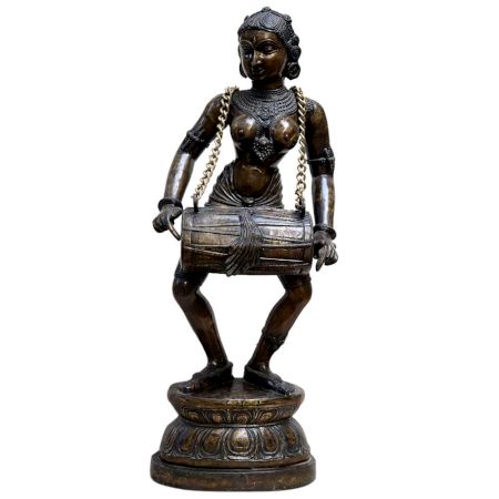 Dancing Lady Playing Dholak Brass Sculpture