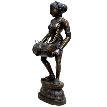 Dancing Lady Playing Dholak Brass Sculpture