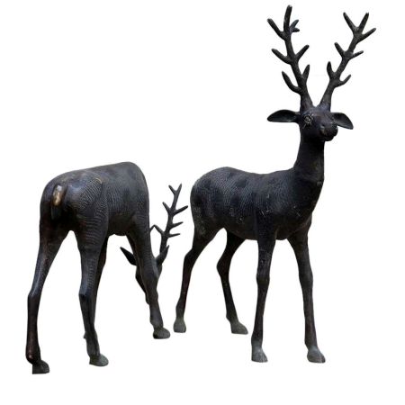 Standing Deer Statues in Brass In Pair