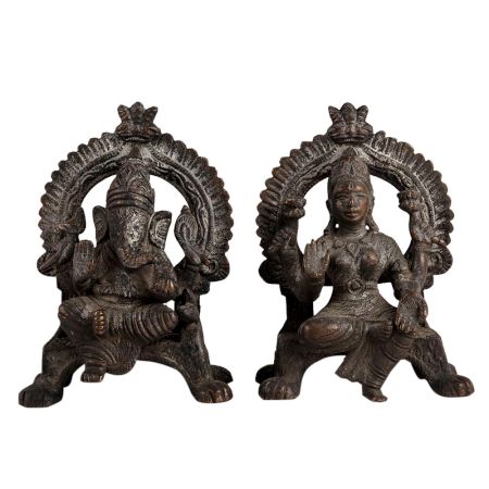 Brass Laxmi Ganesha Sitting Statue In Pair