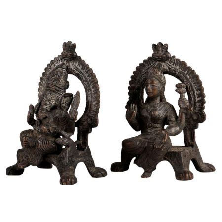 Brass Laxmi Ganesha Sitting Statue In Pair