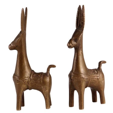 ExaggeratedÂ BrassÂ Bankura Horse Statue In Pair