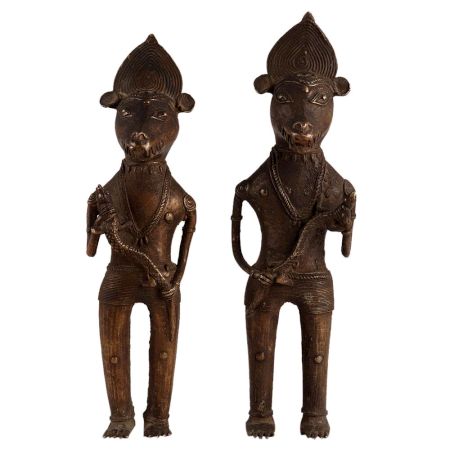 Brass Animal Warrior Statues Holding Snakes