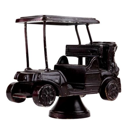 Handmade Black Brass Golf Cart Toy On Stand