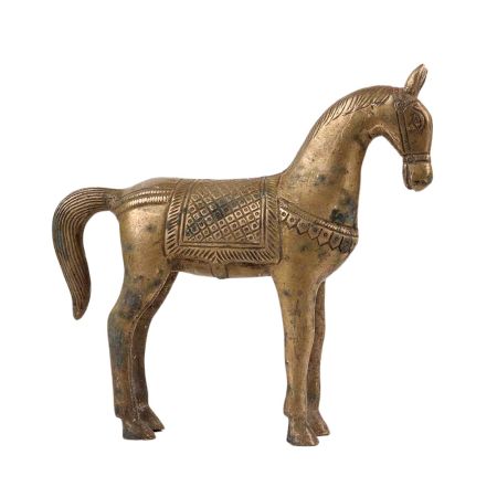 Handmade Golden Brass Standing Horse Showpiece