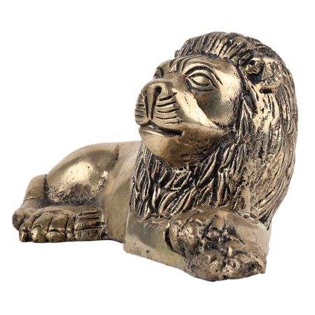 Handmade Golden Brass Sitting Lion Showpiece