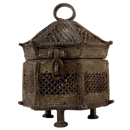 Handmade Dark Finish Brass Jewelry Box Hut Shape Tribal Design