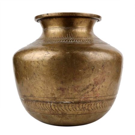 Handmade Golden Brass Hindu Ritual Pot