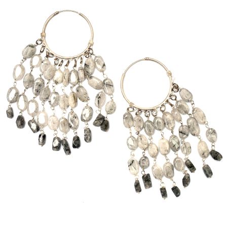92.5 Sterling Silver Refreshing  Semi Precious Beaded Hoop Earring