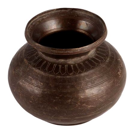 Brass Round Engraved Pot Or Matka With Black Finish