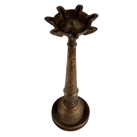 Brass 7 Wick Kuthu Vilakku Oil Lamp In Antique Finish