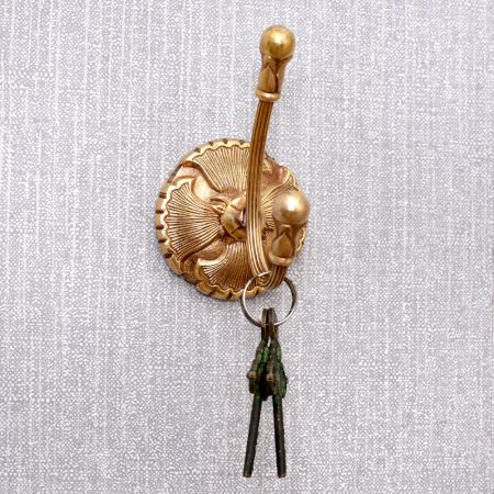 Antique Brass Hat And Coat Hook On Floral Base