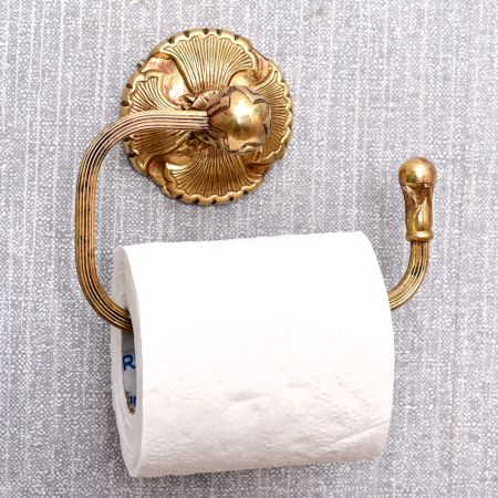 Antique Brass Floral Carving Toilet Roll Holder