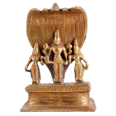 Brass Vishnu and Bhudevi Statue with Cobra Hood