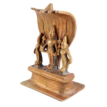 Brass Vishnu and Bhudevi Statue with Cobra Hood