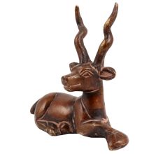 Brass Sitting Deer Statue With Antlers