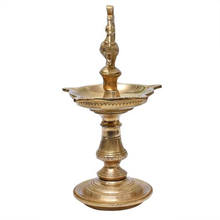 Golden Brass Peacock Design Oil Lamp Mayil Vilakku Diya