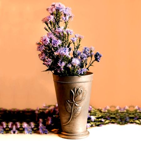 Mix Metal Rose Flower Embossed Mughlai Glass In Silver Finish