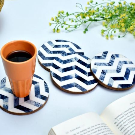 White And Resin Wood And Resin Chevron Coasters In Set of 4