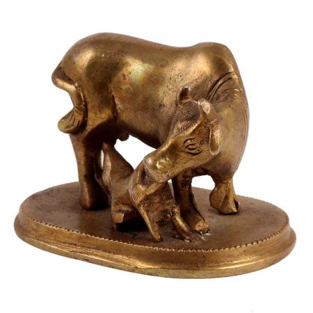 Brass Kamdhenu Cow andÂ Calf Statue