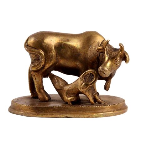 Brass Kamdhenu Cow andÂ Calf Statue